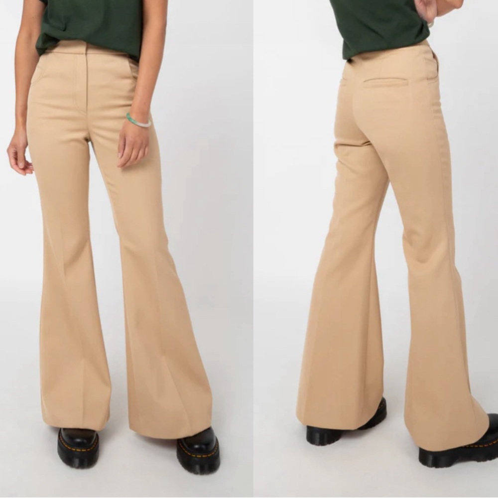 NWT LVIR Big Bell Bottom Pants High Waist Flare Wool Blend Office Beige Medium - Picture 5 of 9